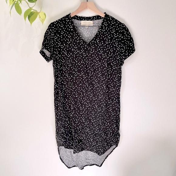 cloth & stone Dresses & Skirts - Cloth & Stone Tunic Dress XS Black‎ White Dot 100% Rayon Short Sleeve
